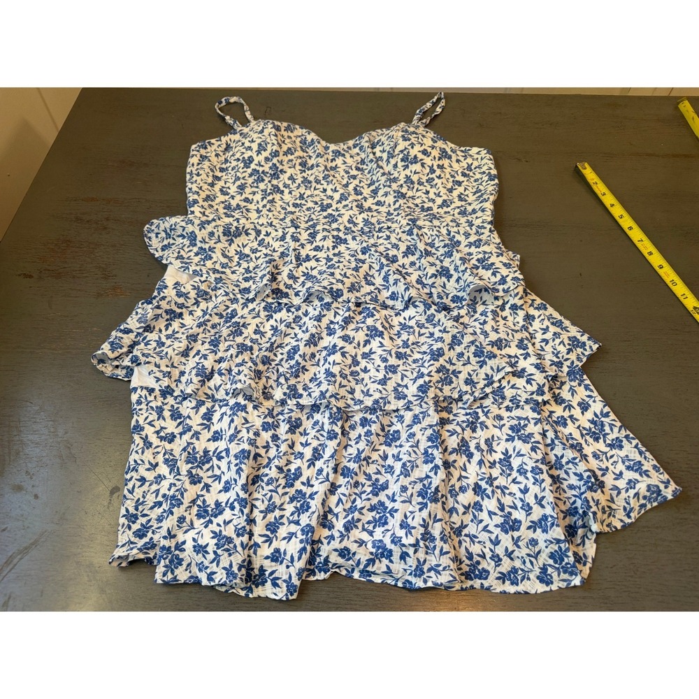 Open to offers ! Bye &bye Floral Ruffle Mini Dress in Blue and White